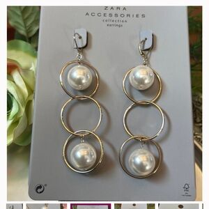 Zara Womens Collection Dangle Pearl Hoop Earrings